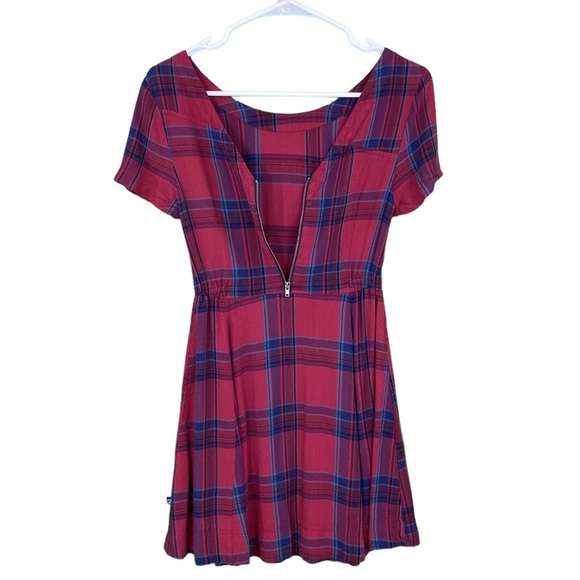 Volcom Red Plaid Short Sleeve Mini Skater Dress - Picture 6 of 14